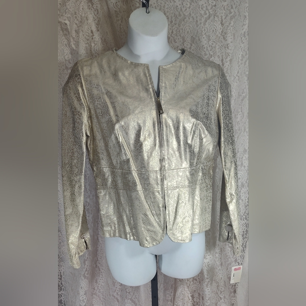 Live A Little Leather Jacket Snake Gold Embossed NWT